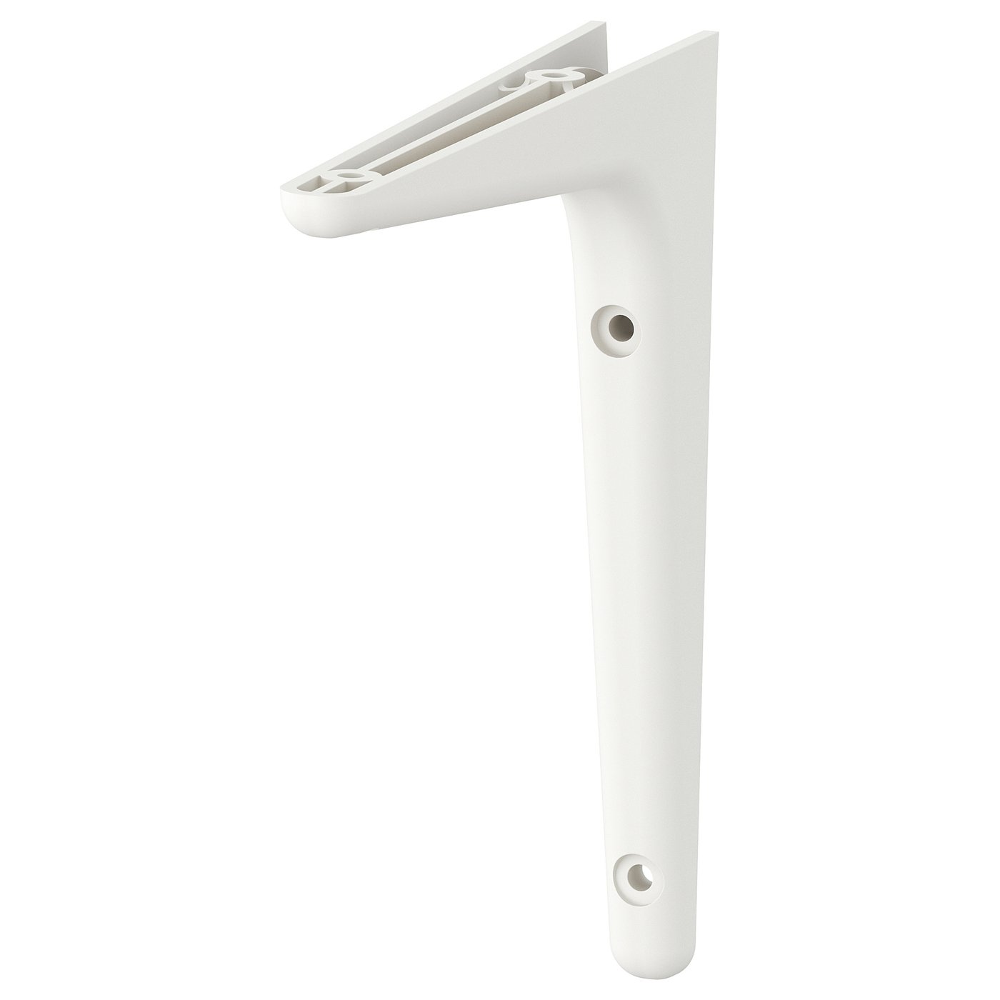 A white SIBBHULT wall shelf bracket. Its made of recycled polypropylene plastic, with a simple and stable design.