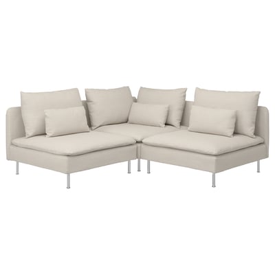 SÖDERHAMN sectional sofa, beige, modern l-shape, with light grey cushions.