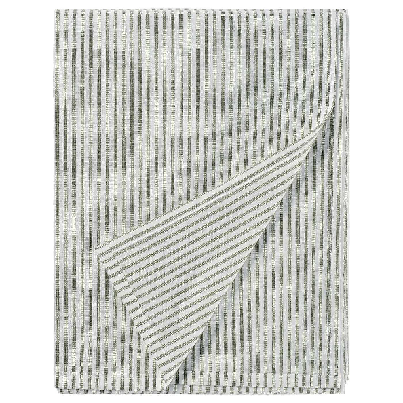 A grey and white striped SOLFIBBLA blanket made of recycled cotton.