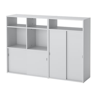 White SPIKSMED unit, shelves and sliding doors, modern design.