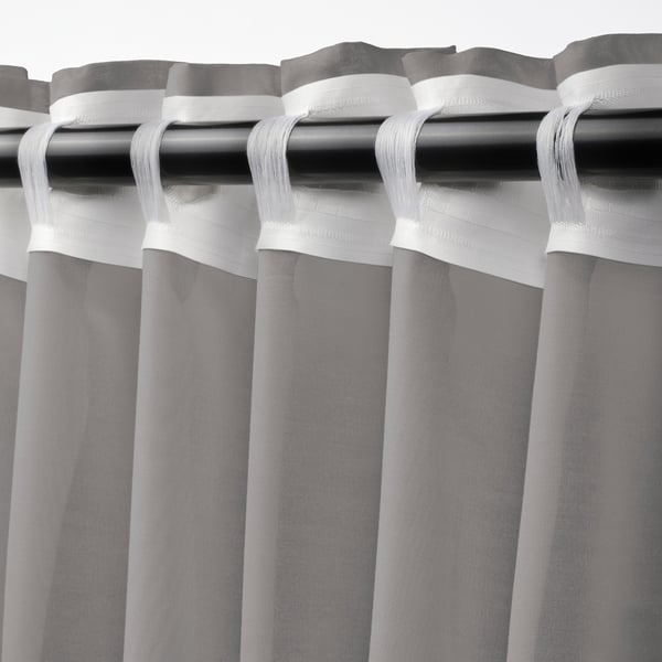 STENFRÖ Sheer curtains, 1 pair, grey/with heading tape, 145x250 cm