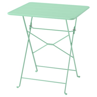 SUNDSÖ green folding table. Light, durable, mint green, metal, rectangular.