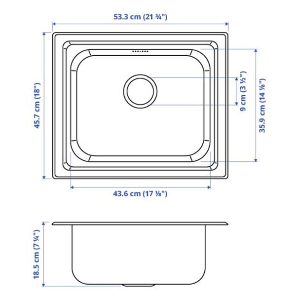 Illustration with measurements for the product: TASKÅN.