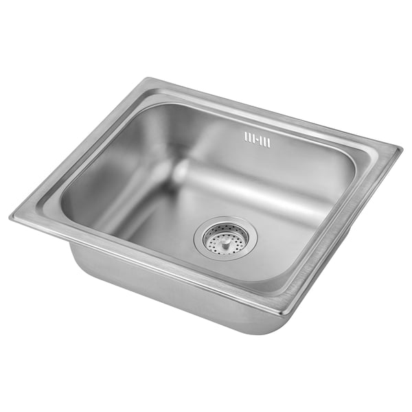 Stainless steel kitchen sink, TASKÅN, rectangular, single basin, clean lines, modern design, drain included.