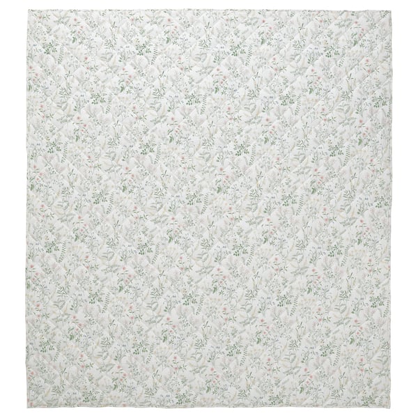A TIMJANSMOTT comforter, off-white with green floral patterns, rectangular shape, made of cotton and polyester, perfect for double beds.