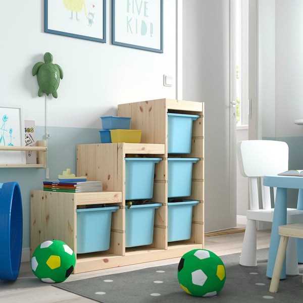 TROFAST kids room - blue storage, toys, books, turtle decor.