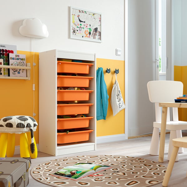 TROFAST Storage combination with boxes, white/light orange, 46x30x95 cm