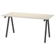A TROTTEN desk with light beige top and black metal legs, featuring a slim and modern design for efficient space usage.