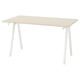 A TROTTEN desk with light beige top and white, a-shaped legs. Its simple and sturdy for various spaces.
