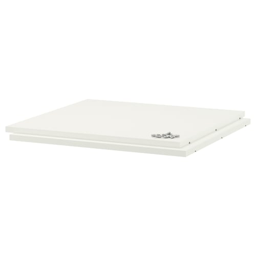 UTRUSTA white shelves, made of melamine, rectangular and sturdy, designed for easy cleaning and durability.