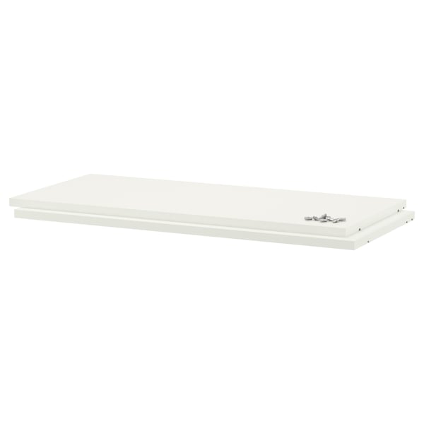 A UTRUSTA white melamine shelf, rectangular in shape, with a scratch-resistant surface.