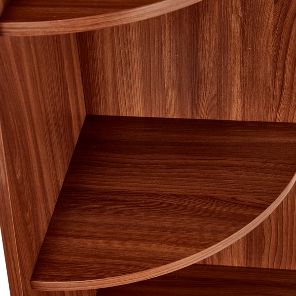 Close-up of sturdy, polished wooden shelf. Shows smooth grain and craftsmanship.
