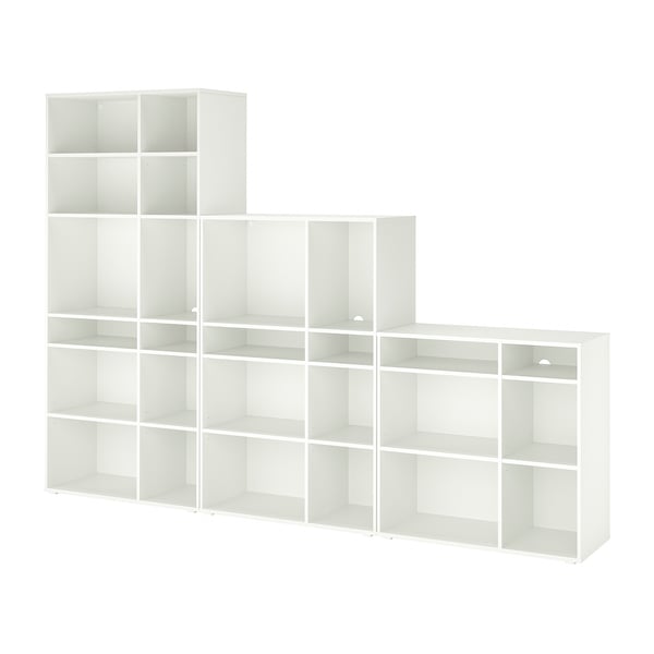 VIHALS white modular shelves. Clean design, interlocking units. Use for storage or display.