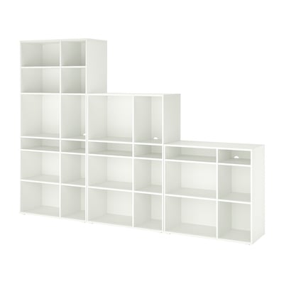 VIHALS white modular shelves. Clean design, interlocking units. Use for storage or display.