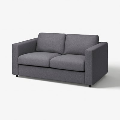 A modern grey VIMLE sofa with a sleek design and minimalist style, featuring a two-seater configuration and a durable fabric cover.
