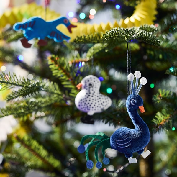 VINTERFINT Tree ornament set of 3, birds/mixed colours