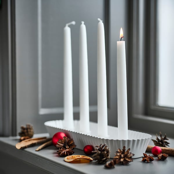 VINTERFINT Unscented taper candle, white, 25 cm