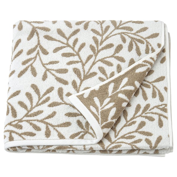 VITBACKEN towel, white with leaf pattern, folded, soft cotton.