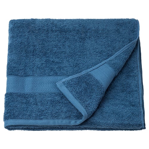 Blue VITBACKEN bath towel, folded, 100% cotton.