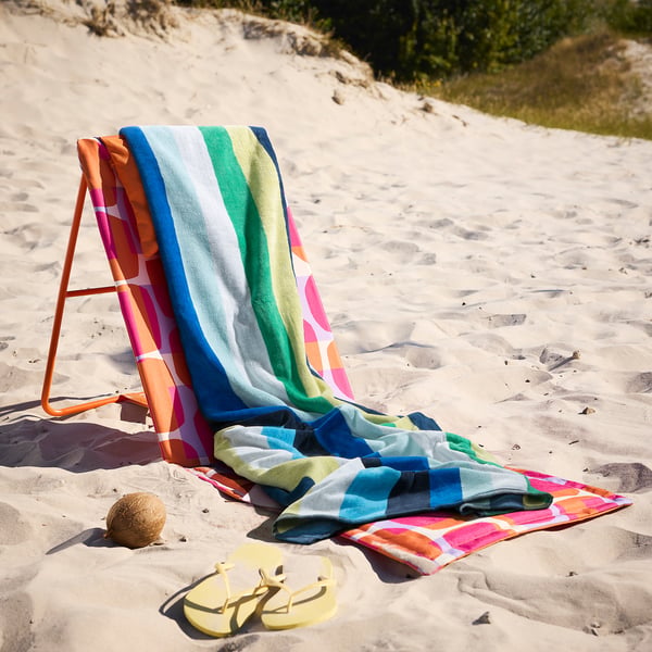 VITHÖJDEN Beach towel, blue white/multicolour, 90x150 cm