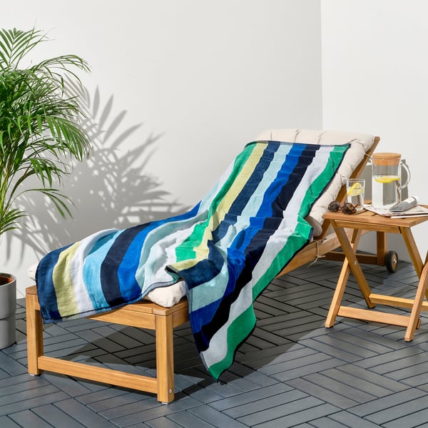 VITHÖJDEN Beach towel, blue white/multicolour, 90x150 cm