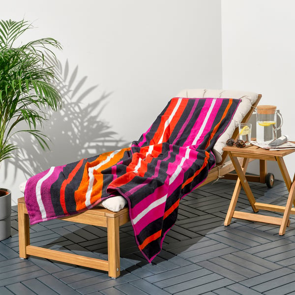 VITHÖJDEN Beach towel, red white/multicolour, 90x150 cm