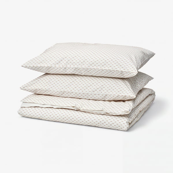 BANDKNIPPE غطاء لحاف و ٢ غطاء مخدة, أبيض/بيج, 240x220/50x80 سم