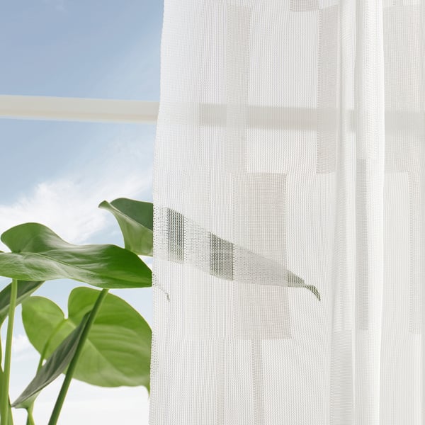 BERGNEJLIKA زوج ستائر شبكية, أبيض/مع شريط ستارة, 145x300 سم