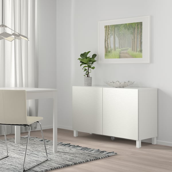 BESTÅ تشكيلة تخزين مع أبواب, أبيض/Laxviken/Stubbarp أبيض, 120x42x74 سم