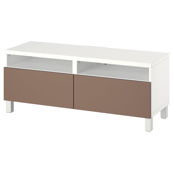 BESTÅ طاولة تلفزيون مع أدراج, أبيض/Lappviken/Stubbarp رمادي فاتح-بني, 120x42x48 سم