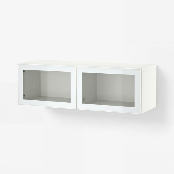 BESTÅ تشكيلة خزانة حائطية, أبيض Glassvik/أبيض/أخضر فاتح زجاج شفاف, 120x42x38 سم