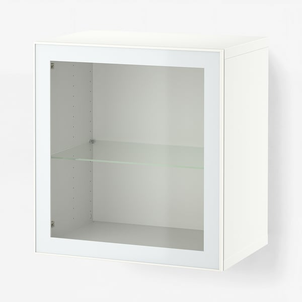 BESTÅ تشكيلة خزانة حائطية, أبيض Glassvik/أبيض/أخضر فاتح زجاج شفاف, 60x42x64 سم