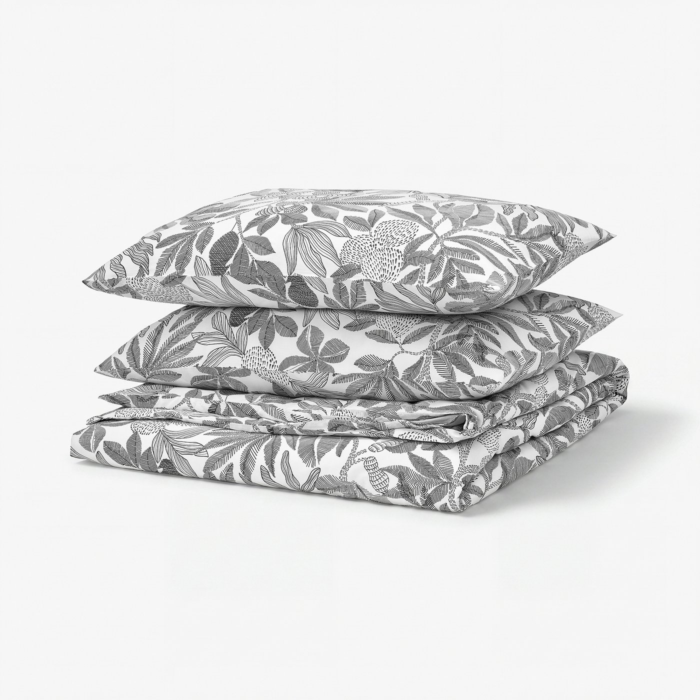 BROKDRACENA غطاء لحاف و ٢ غطاء مخدة, أبيض/أسود, ‎240x220/50x80 سم‏