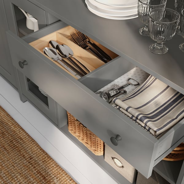 HAUGA خزانة جانبية, رمادي, 140x46x84 سم