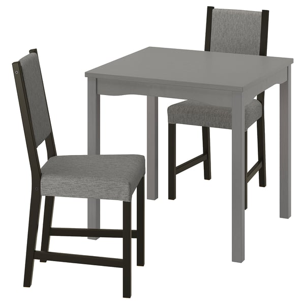 HAUGA / STEFAN طاولة وكرسيان, رمادي/بني-أسود Knisa رمادي/بيج, 74x74 سم