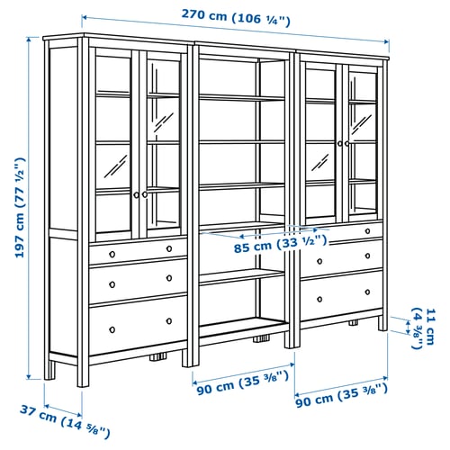 HEMNES تشكيلة تخزين مع أبواب/ أدراج, رمادي-أخضر/بني فاتح, 270x197 سم