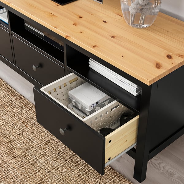 HEMNES طاولة تلفزيون, أسود-بني/بني فاتح, 148x47x57 سم