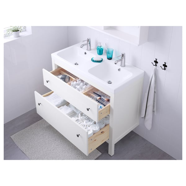 HEMNES خزانة حوض بدرجين, أبيض, 100x47x83 سم