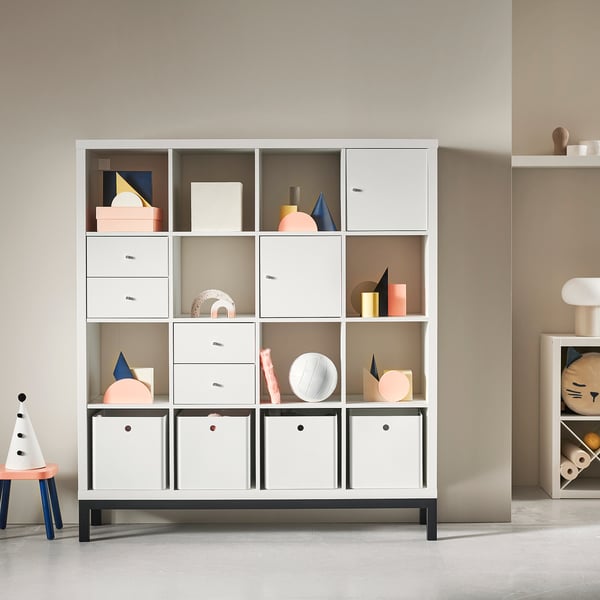 KALLAX وحدة رف مع إطار سفلي, أبيض/أسود, 147x164 سم