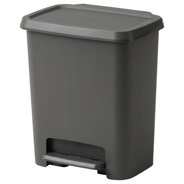 KNÖCKLA حاوية نفايات بدواسة, رمادي غامق, 25 ل