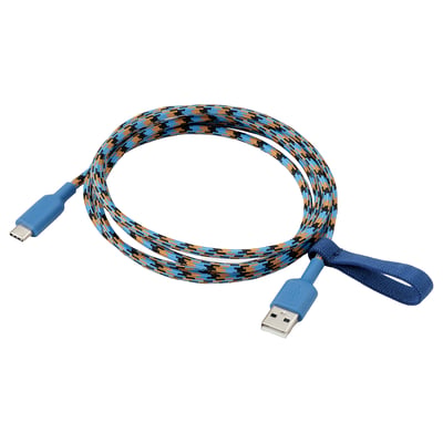 LILLHULT سلك USB-A إلى USB-C, أزرق/برتقالي, 1.5 م