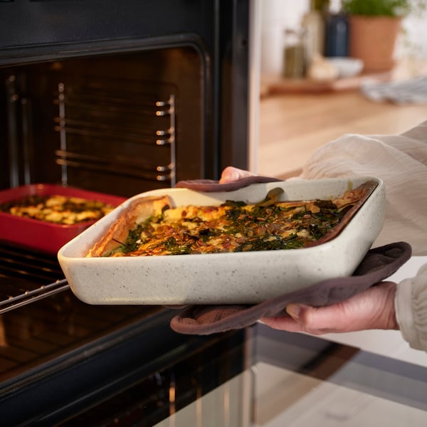 LYCKAD صحن تقديم/فرن طقم من 2., بيج فاتح/أحمر-بني