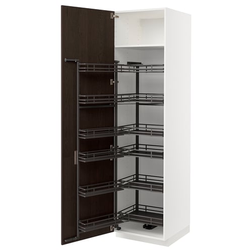 METOD خزانة عالية مع رف أطعمة يسحب للخارج, أبيض/Sinarp بني, 60x60x220 سم