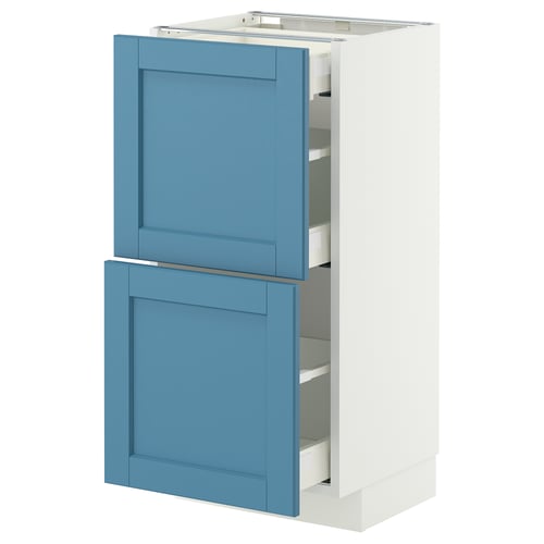 METOD / MAXIMERA خزانة قاعدة بواجهتين/3 أدراج, أبيض/Lerhyttan أزرق, 40x37 سم