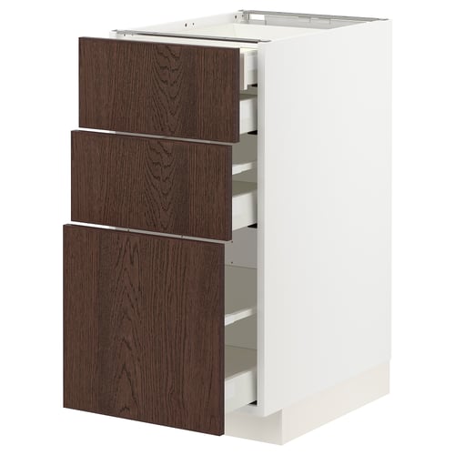 METOD / MAXIMERA خزانة قاعدة 3 واجهة/2منخفض/1وسط/1, أبيض/Sinarp بني, 40x60 سم