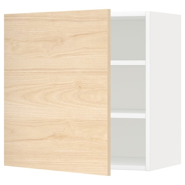 METOD خزانة حائط مع أرفف, أبيض/Askersund مظهر دردار فاتح, 60x60 سم
