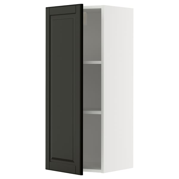 METOD خزانة حائط مع أرفف, أبيض/Bodbyn أسود, 40x100 سم