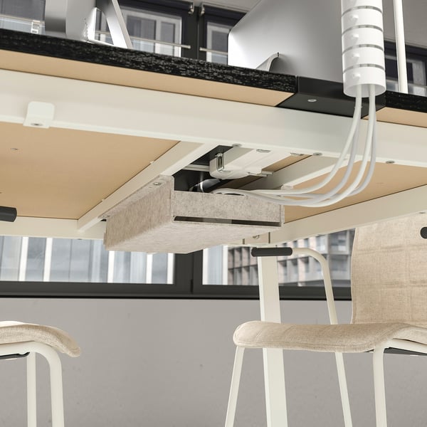 MITTZON طاولة مؤتمرات, قشرة دردار لون أسود/أسود أبيض, 120x108x75 سم