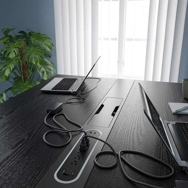 MITTZON طاولة مؤتمرات, قشرة دردار لون أسود/أسود أبيض, 120x108x105 سم