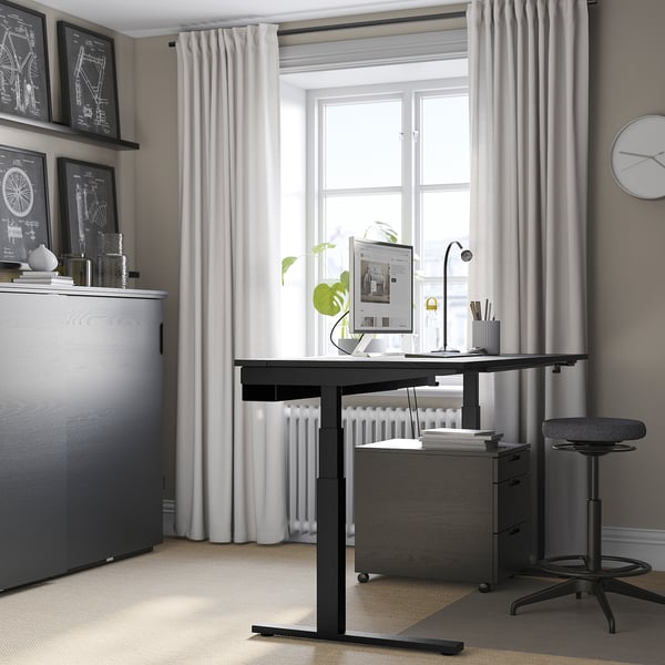 MITTZON مكتب متغيّر الارتفاع, كهربائي قشرة دردار لون أسود/أسود, 160x80 سم